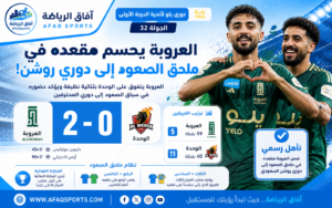 العروبة يحسم بطاقة ملحق الصعود إلى دوري روشن بثنائية أمام الوحدة في دوري يلو