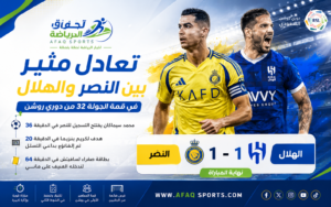 تعادل مثير بين النصر والهلال في قمة الجولة 32 من دوري روشن