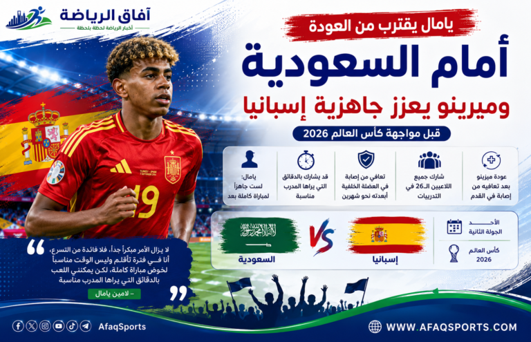 # يامال يقترب من العودة أمام السعودية.. وميرينو يعزز جاهزية إسبانيا في كأس العالم 2026