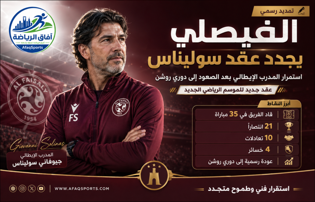 المدرب الإيطالي جيوفاني سوليناس يقود تدريبات الفيصلي بعد تجديد عقده وعودة الفريق إلى دوري روشن.
