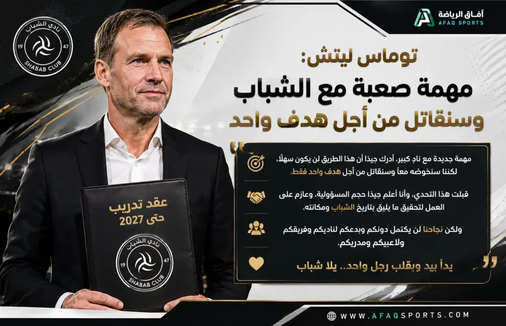 توماس ليتش يبدأ مهمته مع الشباب: التحدي صعب وسنقاتل من أجل هدف واحد