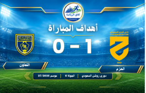 أهداف مباراة  الحزم 1 – 0 التعاون  دوري روشن السعودي للمحترفين الجولة 6  موسم 2026/27