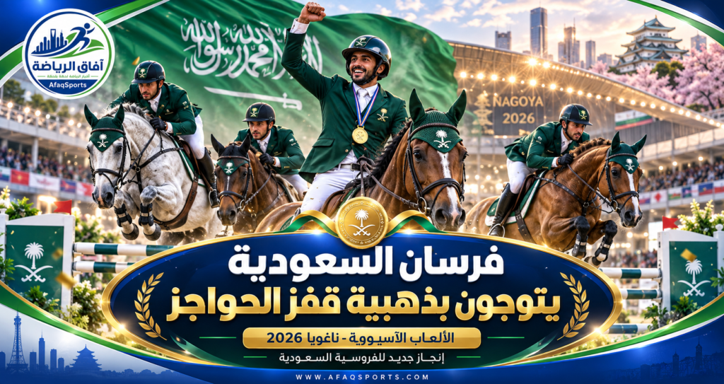 فرسان السعودية يحتفلون بذهبية قفز الحواجز للفرق في الألعاب الآسيوية ناغويا 2026