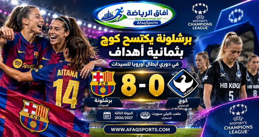 لاعبات برشلونة يحتفلن بالفوز على كوج الدنماركي 8-0 في دوري أبطال أوروبا للسيدات 2026-2027