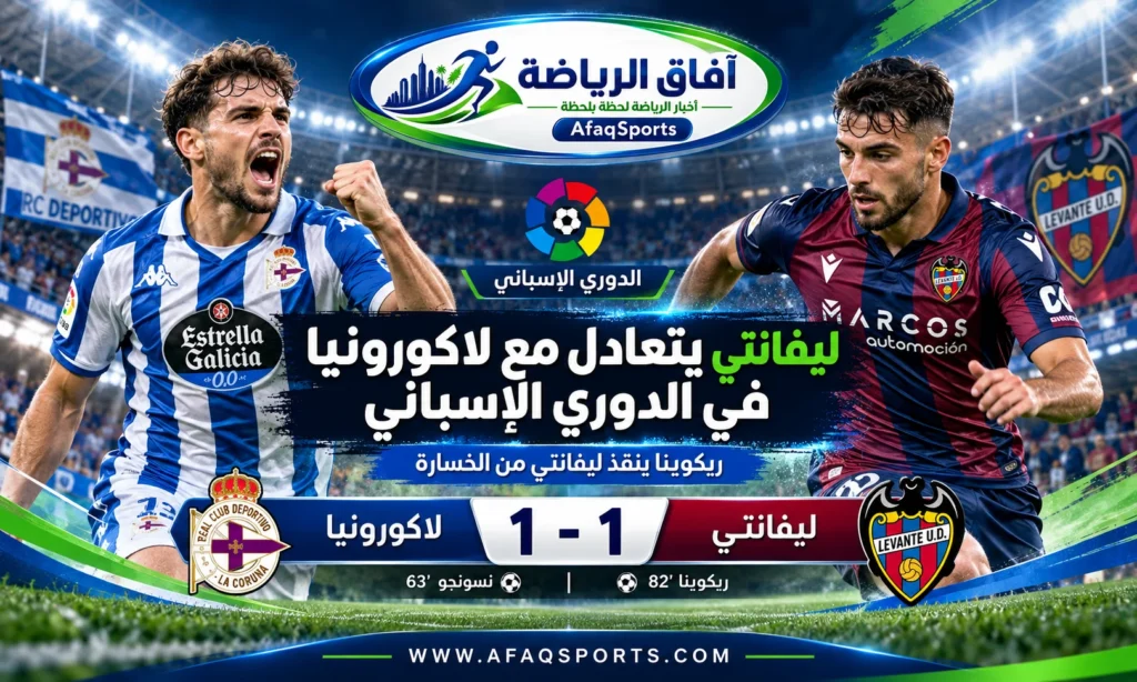 ليفانتي يتعادل مع ديبورتيفو لاكورونيا 1-1 في الجولة التاسعة من الدوري الإسباني 2026 بهدف متأخر من داني ريكوينا