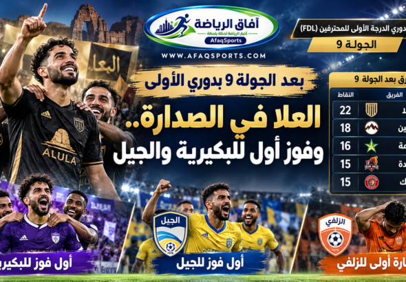العلا يتصدر دوري الدرجة الأولى للمحترفين بعد الجولة التاسعة وفوز البكيرية والجيل الأول في موسم 2026-2027